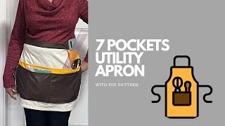 7 Pockets Utility Waist Apron Sewing Tutorial with PDF Pattern: How to Sew Half Cafe Short Apron