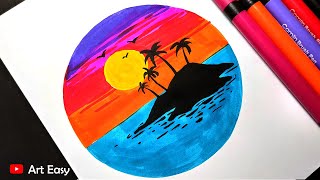 Colorful Sunset Drawing with Brush Pen || Very Easy