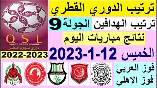 ترتيب الدوري القطري وترتيب الهدافين ونتائج مباريات اليوم الخميس 12-1-2023 الجولة 9 - دوري نجوم قطر