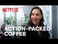 Gal Gadot and Arnold Schwarzenegger Make Action-Packed Coffee | Nobody Hits Like Netflix