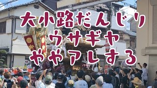 春木だんじり試験曳き　大小路　ウサギヤ　ややアレしました。