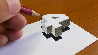 Very Easy!! How To Drawing 3D Floating Number "4"  - Anamorphic Illusion - 3D Trick Art on paper