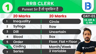 6:00 PM - IBPS RRB Clerk 2020 | Reasoning by Puneet Sir | 7 Topics in One Class (Day 1)