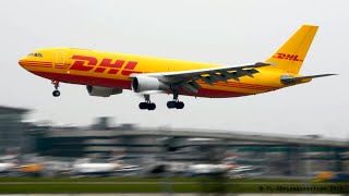 DHL (EAT Leipzig) Airbus A300-600F landing at London-Heathrow [LHR/EGLL]