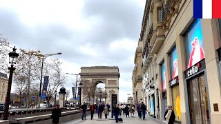 🇫🇷☁️【HDR 4K】Paris Walk - Champs Élysées to Saint Lazare via Arc de Triomphe (Dec 2024)