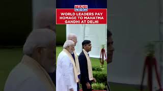 PM Modi, US Pres Biden, UK PM Rishi Sunak at Rajghat after paying homage to Mahatma Gandhi | G20