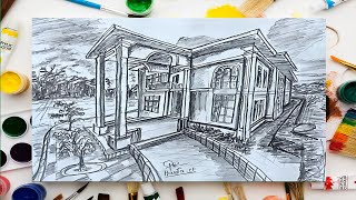 Pencil Drawing كيفية رسم منظور المباني روى فيلا رونالدو قلم الرسم