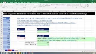 Excel Magic Trick 1371: Excel Formula To Add Last Five Values in an Excel Table: INDEX Dynamic Range