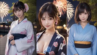 【AI Art】花火大会と浴衣美女 / Fireworks festival and yukata beauty【LOOK BOOK】