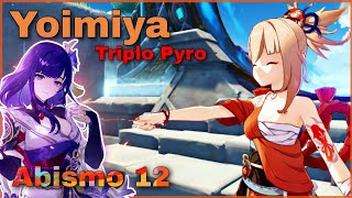 Usei a Yoimiya triplo Pyro no Abismo 12 e Raiden de Proficiência - Genshin impact