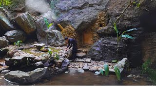 I Build a complete shelter under a giant rock. Cozy evenings by the fire and grilled fish