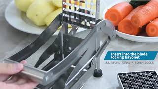 Stainless Steel French Fry Potato Cutter Slicer Chipper with 2 Blades for Cucumber Vegetables Carrot