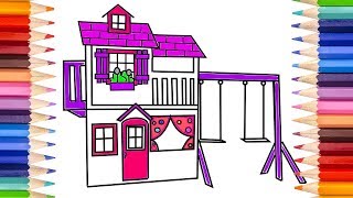 How to Draw a Playhouse for Kids | Playhouse, Clubhouse and Doll House Coloring Pages for Kids!
