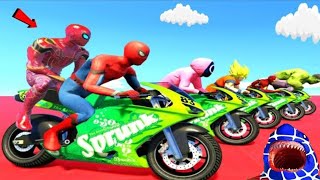 SPIDER MAN!on Motorcycle in Spiral Bridge Stunt Ride 07 ‍الأبطال الخارقين على القضبان دوامة قمع جسر