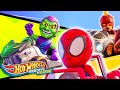 Spider-Man Car and Captain Marvel Car Race vs. Green Goblin Car! | Hot Wheels RacerVerse