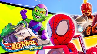 Spider-Man Car and Captain Marvel Car Race vs. Green Goblin Car! | Hot Wheels Ra
