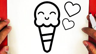 كيف ترسم ايس كريم كيوت خطوة بخطوة | رسم سهل | تعليم الرسم | How to draw cute ice cream step by step