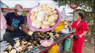 Palm Fruit Cutting Skill - Tendered and Juicy Palm fruit Eating in Cambodia / Cambodian Street food