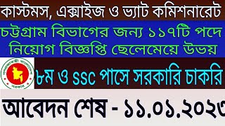 কাস্টমস, এক্সাইজ ভ্যাট কমিশনারেট নিয়োগ বিজ্ঞপ্তি। Customs, Excise, VAT Commissionerate | Chittagong.