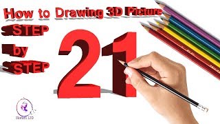 How To Draw 3d Number 21 Step by Step