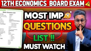 12TH ECONOMICS MOST IMPORTANT QUESTIONS LIST FOR BOARD EXAM 2025 | JR COLLEGE |