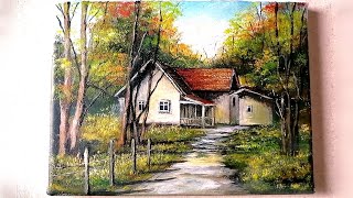 Acrylic Painting / House in Autumn Using 4 colors /Landscape Scenery #art #drawing #how #diy #easy