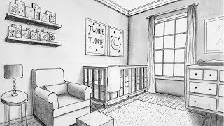 Drawing in Two Point Perspective|  Nursery Room | Timelapse