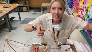 Paper mache basket reed sculpture