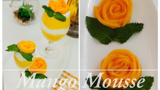 മാമ്പഴം കൊണ്ട് ഒരു മധുരം))Mango Mousse with Less ingredients )) Yem Cuisine world No egg No gelatin