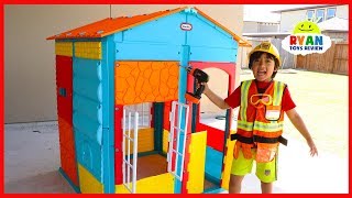 Ryan Pretend Play Building Little Tikes PlayHouse!!!