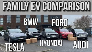 Tesla Model Y v BMW iX3 v Hyundai Ioniq 5 v Ford Mustang Mach-e v Audi Q4 E-tron - Family EV Review