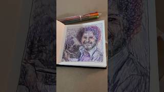 Portrait of the Great Bob Ross in multicolored ballpoint pen and a few touches of casein