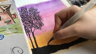 Yeni başlayanlar için  SULUBOYA İLE KOLAY MANZARA YAPIMI #watercolor #basit #suluboyayagiriş #resim