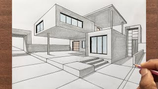 How to Draw a Modern House in Two-Point Perspective Step by Step