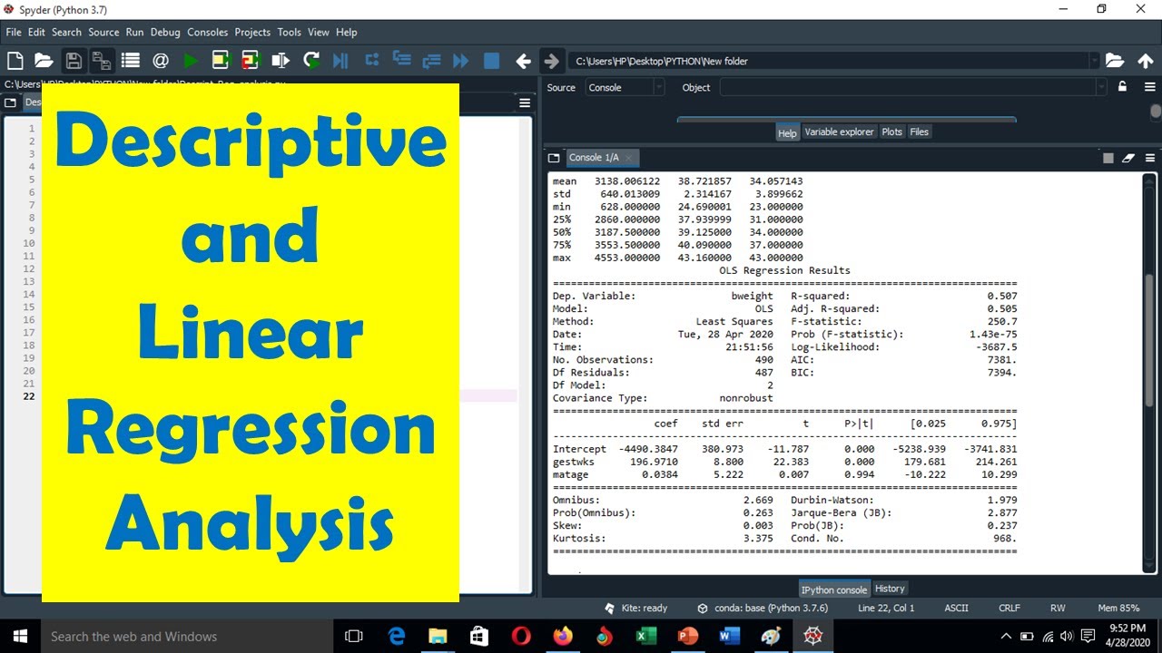 Descriptive And Linear Regression Analysis With Python Youtube