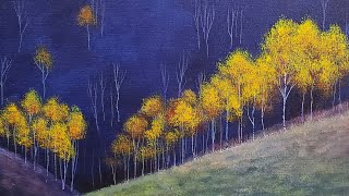 Easy Yellow Trees Landscape Acrylic Painting LIVE Tutorial