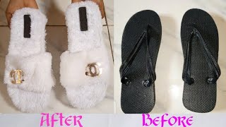 DIY Fluffy indoor slippers/ How i made a fashionable footwear from flip flop. #ladies slippers