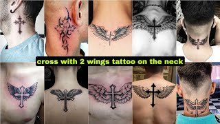 cross with 2 wings tattoo on the neck | new tattoo designs ideas HD video 2023 | tattoo designs |