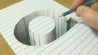 Drawing Q Hole in Line Paper - 3D Trick Art with Graphite Pencil