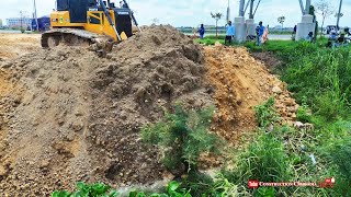 The SHANTUI DH17C3 Bulldozer Fast- Easiest To Clean Large land \u0026 Hyundai Dump Trucks Filling Up Land