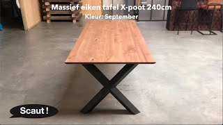 Massief Eiken Tafel X-Poot 240cm (Kleur: September)