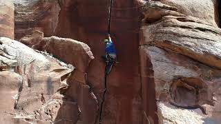 Brownie's Eyebrow Crack Climb at Indian Creek near Moab, Utah. 5.9+ at Habitado Wall.