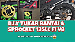 D.I.Y TUKAR RANTAI & SPROCKET 135LC FI V8 |  AJI RACING GOLD CHAIN SPROCKET 428H