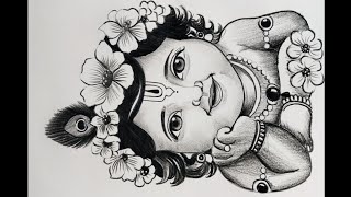 How to draw cute little krishna / Pencil shading sketch of krishna using black colour pencil