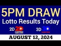 Lotto Result Today 5pm Draw August 12 2024 Swertres Ez2 PCSO Live Result