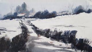 How to paint a loose winter snow landscape scene