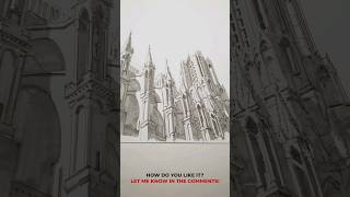 Drawing Insanely Hard Notre Dame Cathedral in Reims in 3 point perspective #shorts #micron #sakura