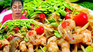 ส้มตำลาวกุ้งสุกกุ้งสด โรยเม็ดกระถิน แซ่บนัวหลาย