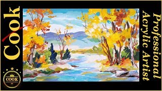 Autumn Stream on the Majesty of the Seas Acrylic Gouache Painting