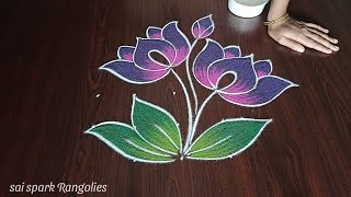 small lotus flower rangoli (5*3*3) dots | thamarai kolam | creative rangoli @saisparkrangolies